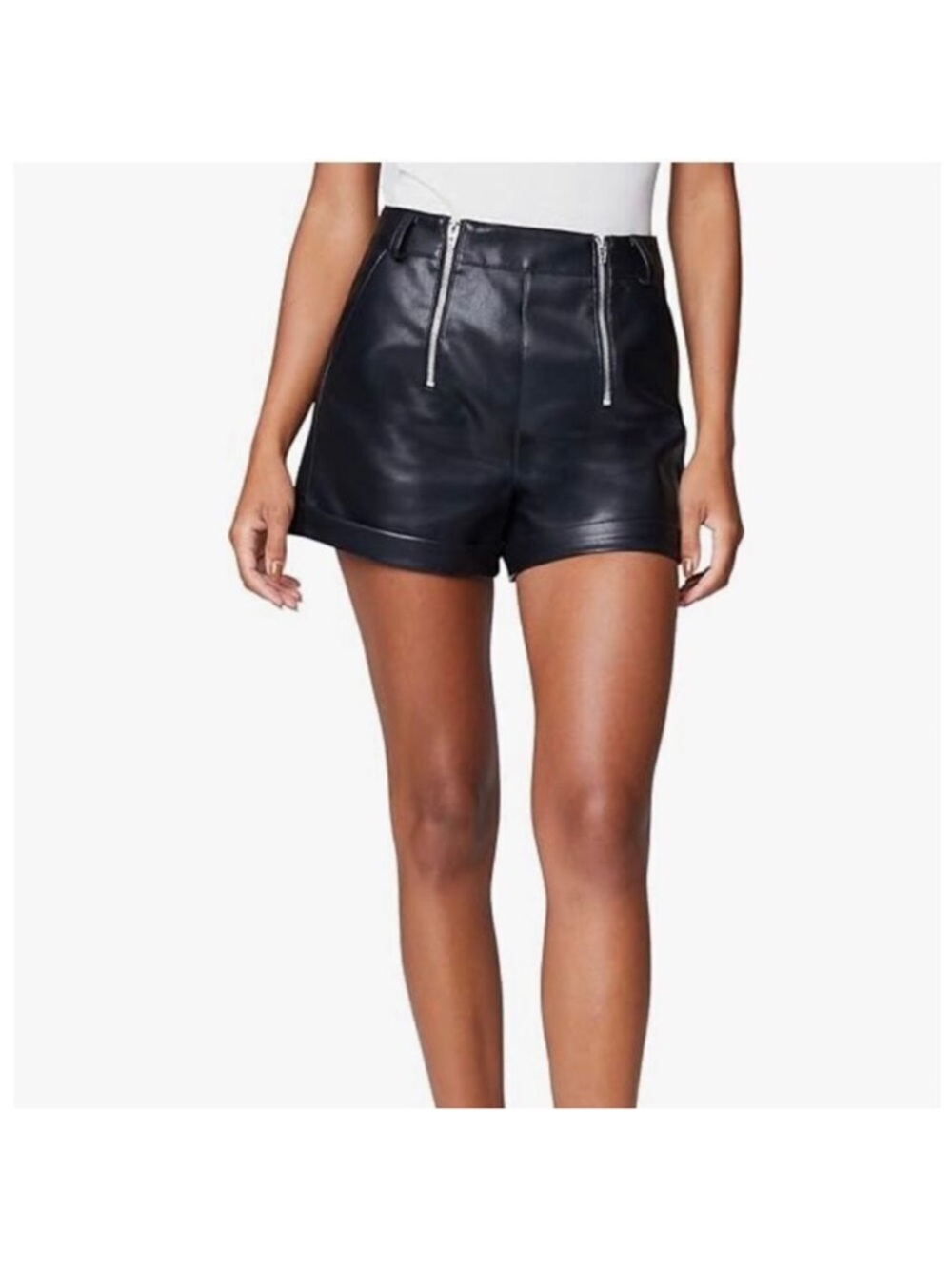Blank NYC Black Leather High-Rise Shorts